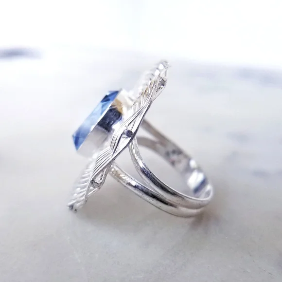 Silver Plated Blue Topaz Weave Cocktail Ring Size 9 - Picture 3 of 9